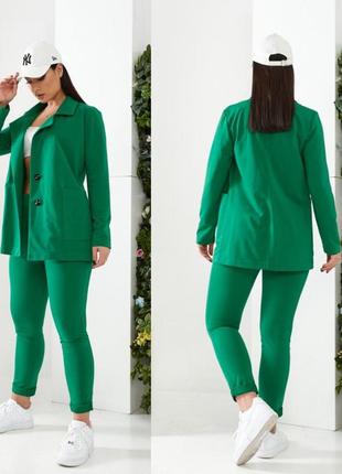 Брючний жіночий двойка піджак і штани ділової ошатної класичної норми та великі розміри зеленого кольору1 фото