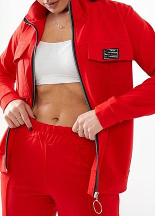 Женский стильный удобный спортивный прогулочный костюм двойка кофта и штаны цвет красный норма и батал3 фото