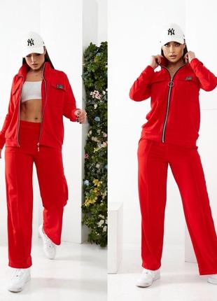 Женский стильный удобный спортивный прогулочный костюм двойка кофта и штаны цвет красный норма и батал4 фото