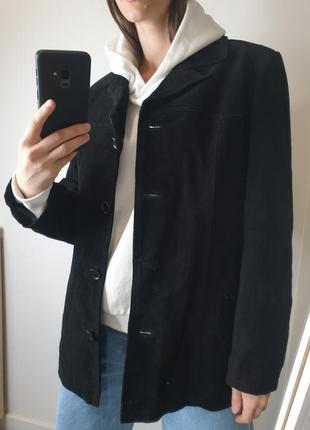 Базовый натуральный кожаный замшевый жакет блейзер оверсайз винтажный натуральная замша