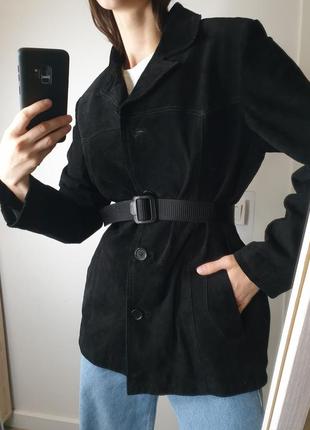 Базовый натуральный кожаный замшевый жакет блейзер оверсайз винтажный натуральная замша