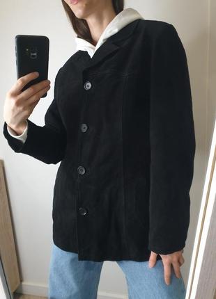 Базовый натуральный кожаный замшевый жакет блейзер оверсайз винтажный натуральная замша