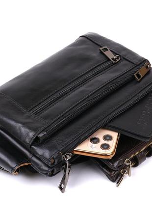 Мужская сумка на пояс из натуральной кожи vintage 20474 черный5 фото