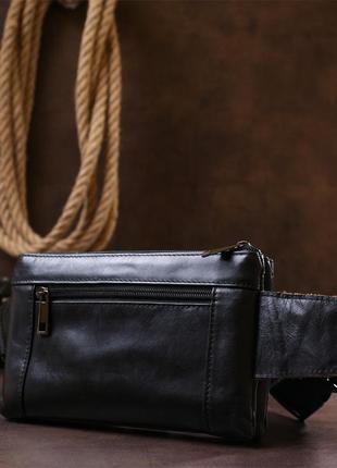 Мужская сумка на пояс из натуральной кожи vintage 20474 черный8 фото