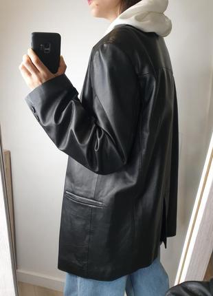 Шикарный базовый натуральный кожаный жакет блейзер оверсайз удлиненный прямой винтаж винтажный с мужского плеча натуральная кожа2 фото