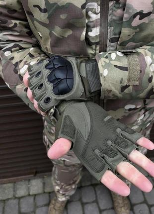 Армейские тактические военные перчатки беспалые oakley tactical pro с косточками (олива / койот / черные) всу