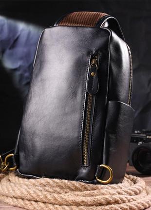 Превосходная сумка мужская через плечо из натуральной гладкой кожи 21286 vintage черная8 фото