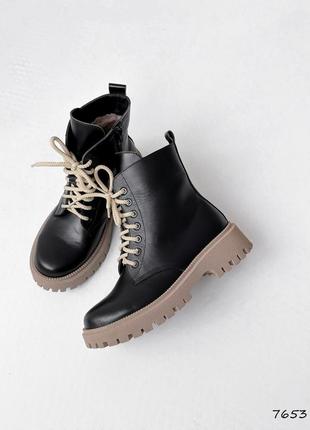 Стильні чорні зимові жіночі черевики високі,берци,шкіряні/шкіра-жіноче взуття на зиму8 фото