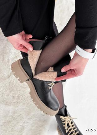 Стильні чорні зимові жіночі черевики високі,берци,шкіряні/шкіра-жіноче взуття на зиму2 фото
