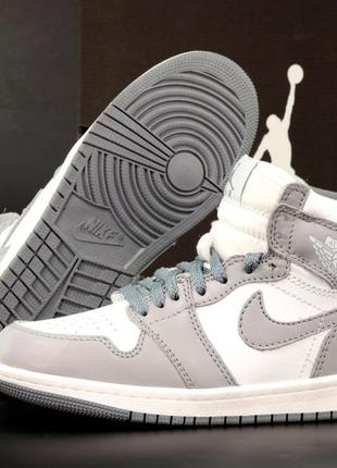 Зимние женские кроссовки nike air jordan 1 winter white grey (мех) 36-37-38-39-40-41