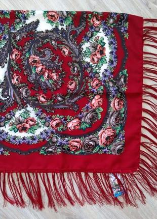 Павлопосадский платок с бахромой, українська національна хустка, бордовый, в расцветках2 фото