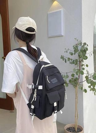 Рюкзак школьный стильный городской однотонный чёрный с водонепроницаемой пропиткой унисекс3 фото