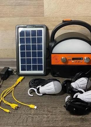 Портативная cолнечная автономная система solar light at-9017 панель походны фонарь радио повербанк