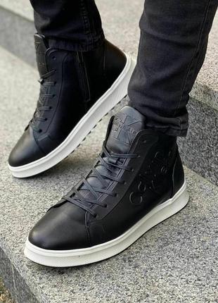 Зимові черевики ck чоловічі, мужские зимние ботинки из натуральной кожи / мех