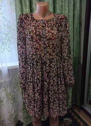 Шикарное, ярусное  платье оверсайз в цветочный принт3 фото