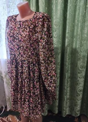 Шикарное, ярусное  платье оверсайз в цветочный принт1 фото