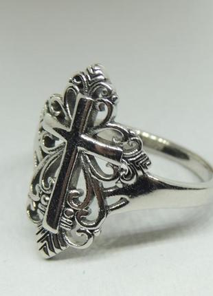 Кольцо с крестом перстень серебристый с крестом и узорами р 182 фото
