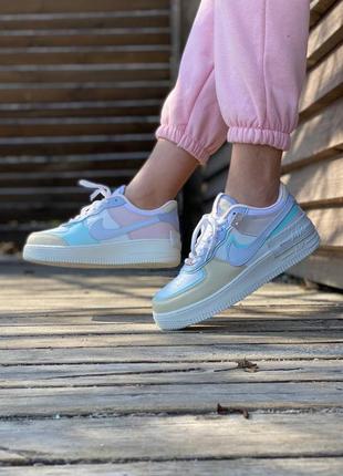 Кросівки nike air force 1 shadow (белые с бежево/сиреневым)
