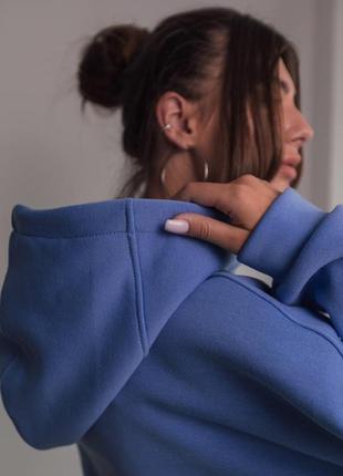 Оверсайз худи с двойным капюшоном голубой