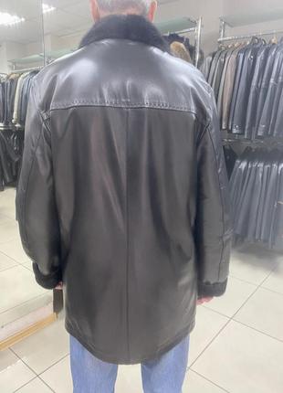 Дублянка чоловіча шкіряна натуральна чорна з норковим коміром