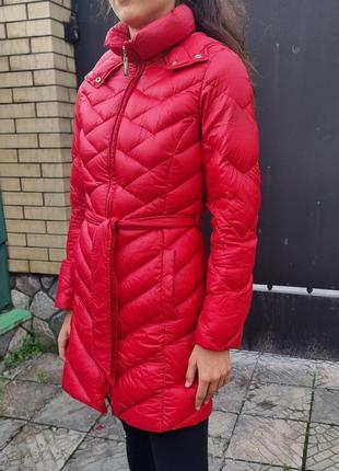 Пуховая куртка ellen tracy парка пуховик красный с пояском женский2 фото