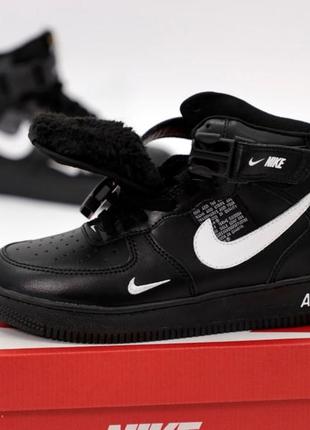 Зимние мужские кроссовки nike air force 1 winter black white (мех) 41-422 фото