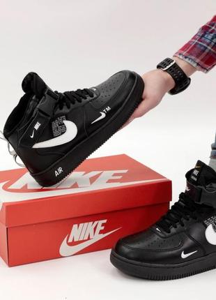 Зимние мужские кроссовки nike air force 1 winter black white (мех) 41-429 фото