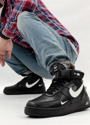 Зимние мужские кроссовки nike air force 1 winter black white (мех) 41-427 фото