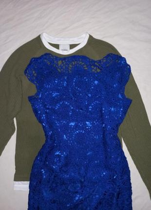 Атласное платье комбинация мини с сеткой вязаной2 фото