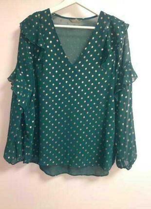 Смарагдова блуза в принт з об'ємними рукавами розміру l papaya