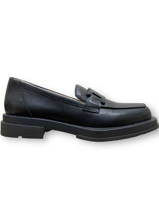 Женские кожаные лоферы черные повседневные туфли на низком ходу a130-05-p772 brokolli 18461 фото