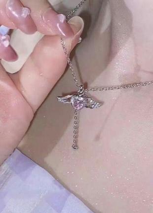 Цепочка с кулоном сердце с крыльями афина