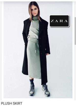 Zara plush стильная теплая спортивная юбка юбка трикотаж джерси хлопок зеленая1 фото