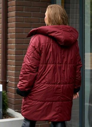Куртка ❤️⚫️ батал двусторонняя 60 58 56 р 54 52 50 пальто  размер плащевка женская женское осень весна зима капюшон большие р на две стороны4 фото
