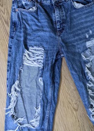 Брюки джинсовые с дирами синие☔7 фото