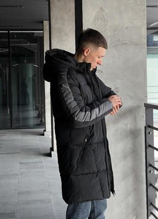 Зимняя куртка мужская длинная до -25*с теплая strip черная | парка с капюшоном удлиненная | пальто зима2 фото
