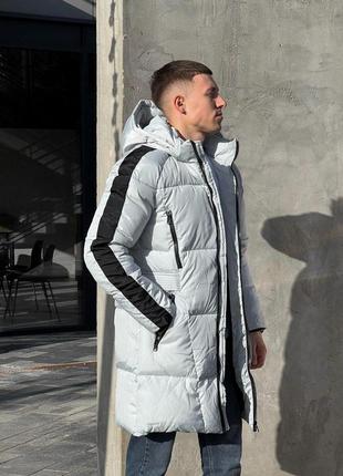 Зимняя куртка мужская длинная до -25*с теплая strip черная | парка с капюшоном удлиненная | пальто зима8 фото
