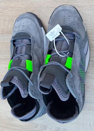 Зимние мужские кроссовки adidas streetball grey light green fur мех4 фото