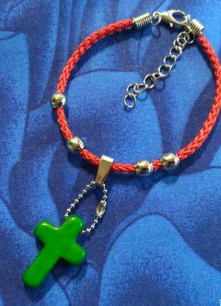 Бирюза-крестик(синт)+красная нить