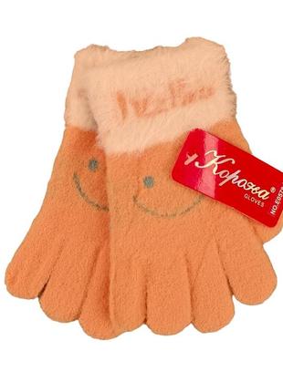 Детские перчатки альпака hello smile 5-7 лет осень-зима абрикосовый2 фото