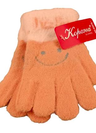 Детские перчатки альпака hello smile 5-7 лет осень-зима абрикосовый5 фото
