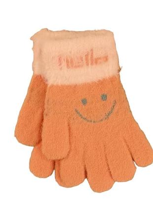 Детские перчатки альпака hello smile 5-7 лет осень-зима абрикосовый3 фото