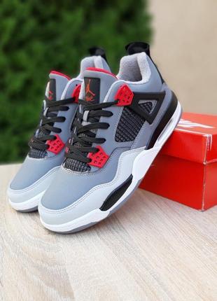 Зимові чоловічі кросівки nike air jordan 4 retro grey black red