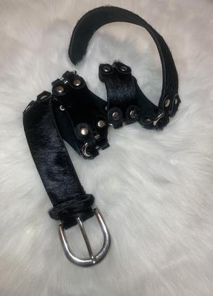 Ремінь пояс шкіра хутро поні