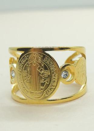 Кольцо оберег медицинское золото с образом архангела михаила (михайла чудотворца) и фианитами р регулируемый4 фото