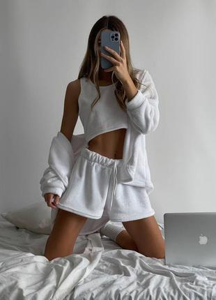 Домашний теплый плюшевый плюшевый мягкий белый комплект пижама одежда для дома