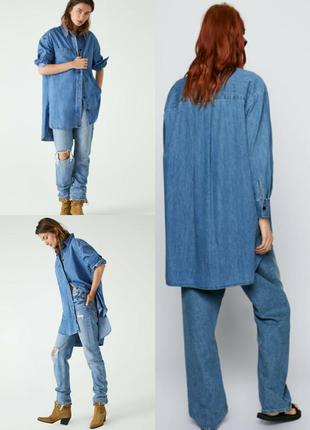 Стильная длинная джинсовая рубашка zara