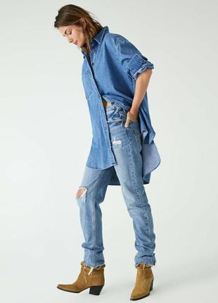 Стильная длинная джинсовая рубашка zara4 фото