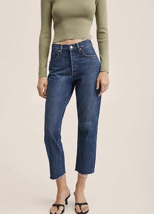 Джинси mango slim straight 32 з необробленим низом укорочені
