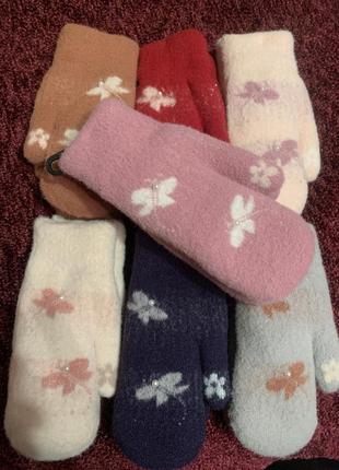 Теплые варежки на меху